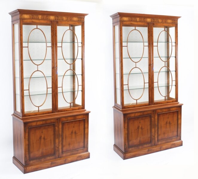 Vintage Pair English Yew Wood Library Bookcases Display Cabinets 20th C | Ref. no. A1974 | Regent Antiques