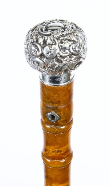 Antique English Silver  & Birds Eye Maple Walking Stick Cane  dated 1903 | Ref. no. A1981 | Regent Antiques