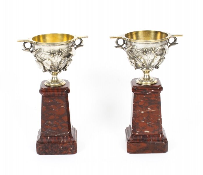 Antique Pair French  Grand Tour Silvered Bronze Pedestal Urns C1860 19th C | Ref. no. A1987 | Regent Antiques