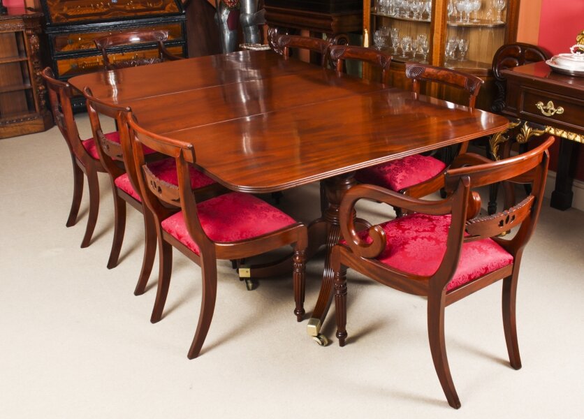 Antique Twin Pillar Regency Dining Table & 8 Regency chairs C1820 19th C | Ref. no. A1999a | Regent Antiques