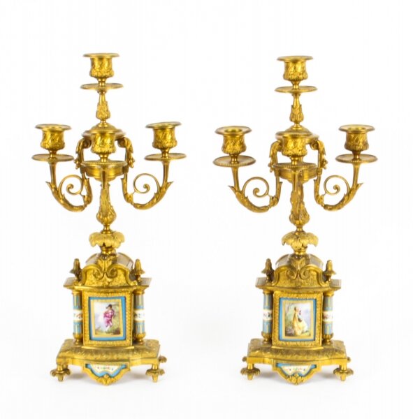 Antique Pair Sevres Bleu Celeste Porcelain &  Ormolu Candelabra 19th C | Ref. no. A2061 | Regent Antiques