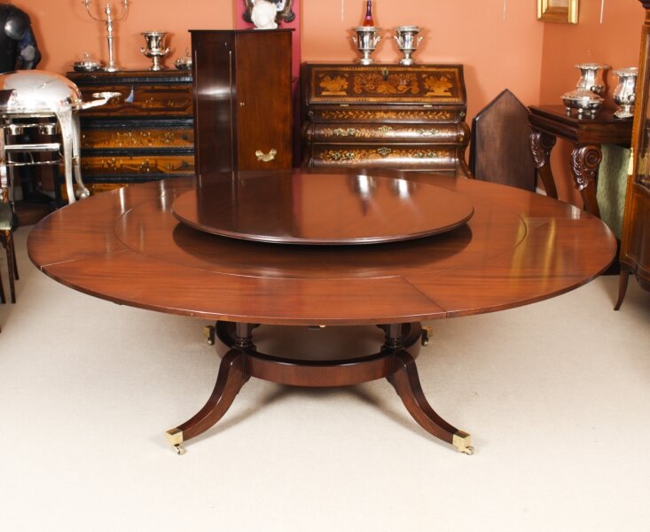 Vintage 7ft Diam Mahogany Jupe Dining Table Lazy Susan & Leaf Cabinet Mid 20th C | Ref. no. A2071 | Regent Antiques