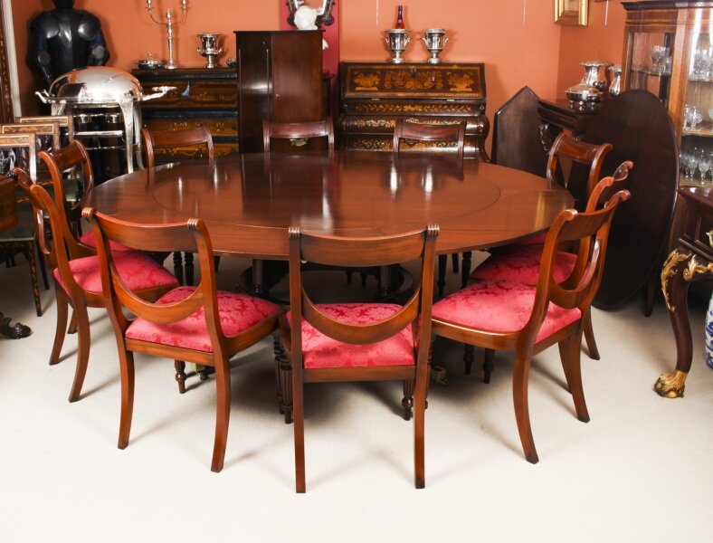 Vintage 7ft Diam Jupe Dining Table, Leaf Cabinet, Lazy Susan & 10 Chairs 20th C | Ref. no. A2071a | Regent Antiques