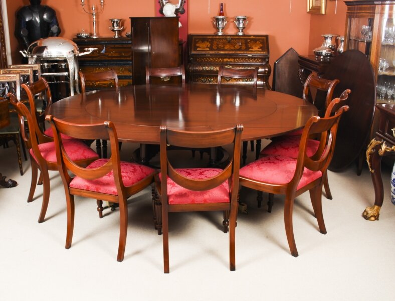 Vintage 7ft Diam Jupe Dining Table, Leaf Cabinet, Lazy Susan & 10 Chairs 20th C | Ref. no. A2071a | Regent Antiques