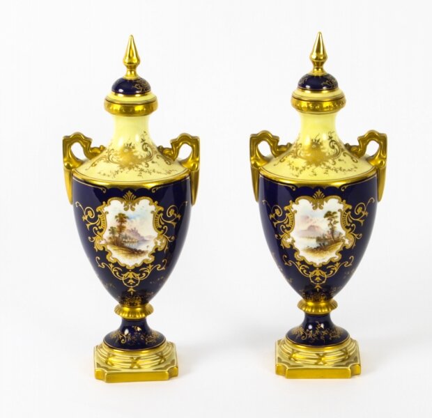 Antique Pair Coalport Urnular Vases & Covers, Late 19th Century | Ref. no. A2106 | Regent Antiques