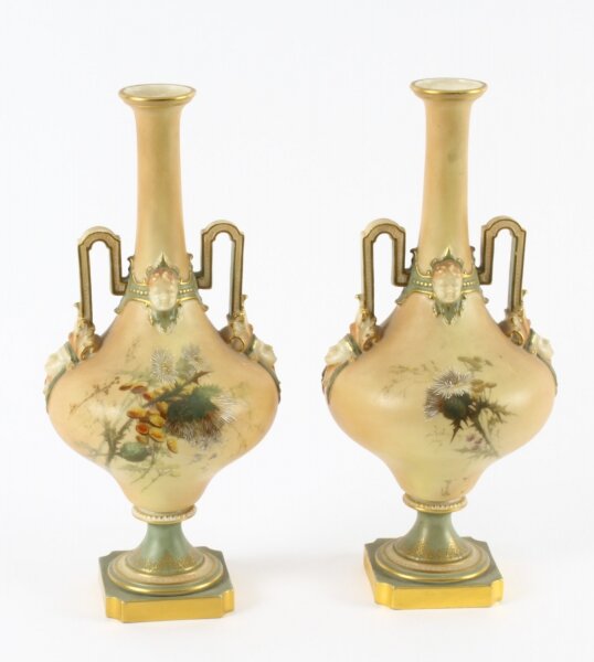 Antique Pair Royal Worcester Porcelain Two Handled Pedestal Ovoid Vases 19th C | Ref. no. A2107 | Regent Antiques