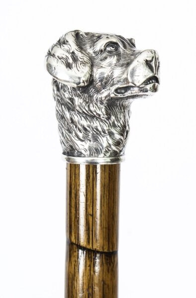 Antique French Sterling Silver Gun Dog  Walking Cane Stick  dated 1900 | Ref. no. A2109 | Regent Antiques