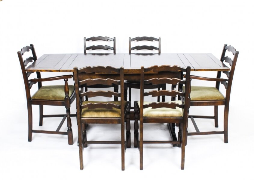 Vintage  oak draw leaf refectory dining table & 6 chairs Mid 20th C | Ref. no. A2151 | Regent Antiques