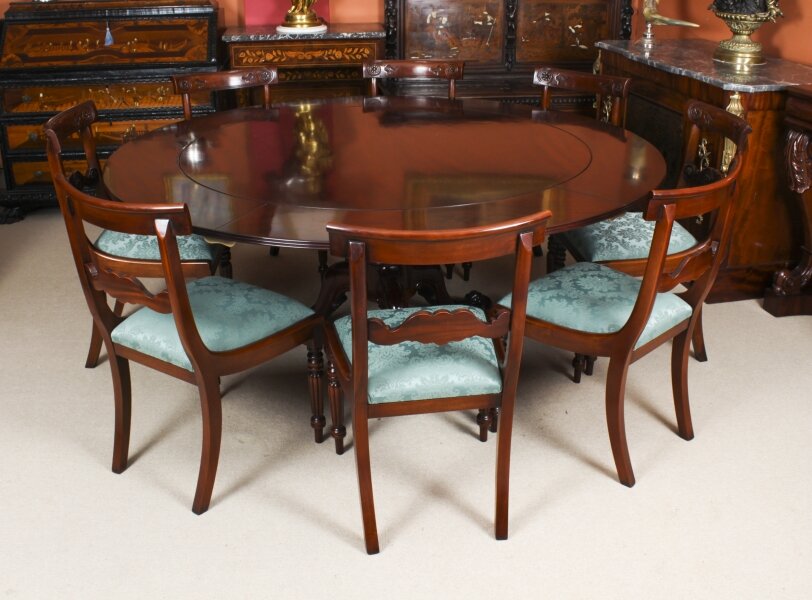 Antique 7ft diam Gillows Dining Table 19th C & 8 Bar back chairs 20thC | Ref. no. A2162a | Regent Antiques