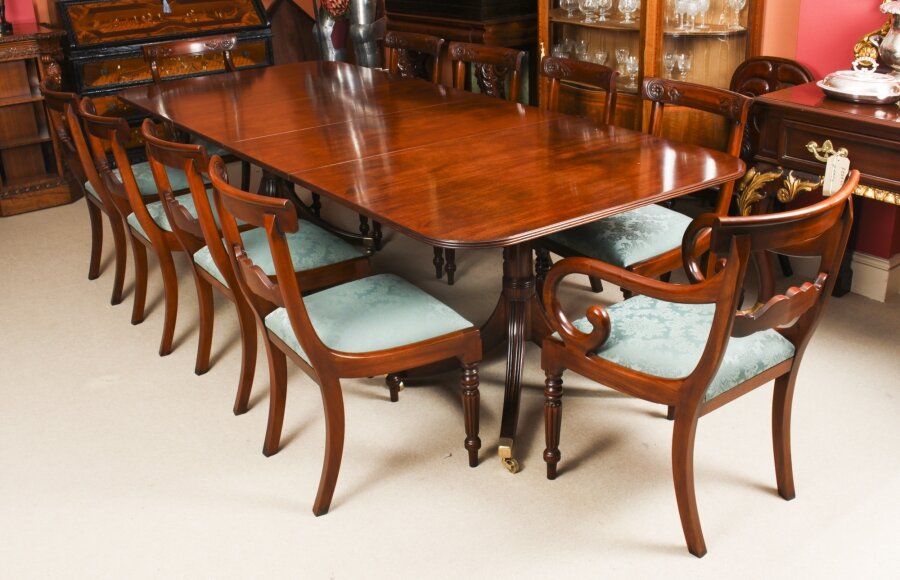 Vintage Twin Pillar Dining Table by William Tillman & 10 dining chairs  20th C | Ref. no. A2164b | Regent Antiques