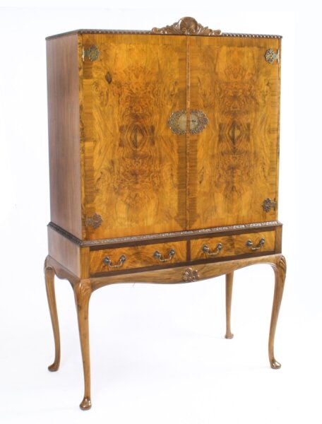 Vintage Burr Walnut  Queen Anne Cocktail Cabinet Drinks Dry Bar  early 20th C | Ref. no. A2166 | Regent Antiques