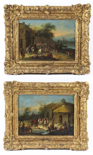 Antique Pair Oil on Canvas Paintings After  David Teniers  18th C | Ref. no. A2183 | Regent Antiques