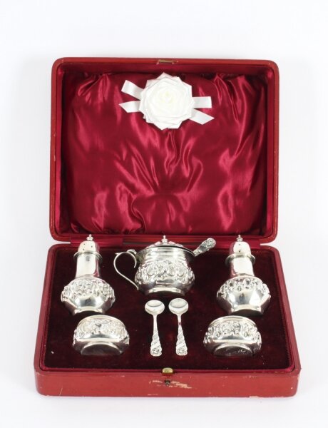 Antique  Cased Sterling Silver Cruet Condiment set by Joseph Davis 1902 | Ref. no. A2199a | Regent Antiques