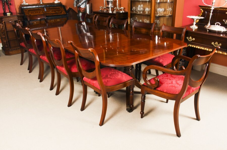 Vintage Twin Pillar Dining Table by William Tillman & 12 dining chairs  20th C | Ref. no. A2217a | Regent Antiques