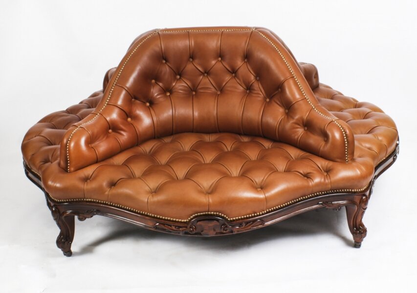 Antique Victorian Leather Love Seat Conversation Settee Sofa 19th C | Ref. no. A2238 | Regent Antiques