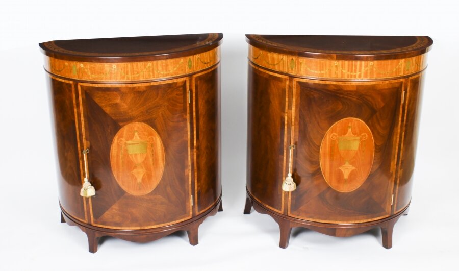 Antique Pair Flame Mahogany Demi Lune Cabinets Circa 1910 | Ref. no. A2274 | Regent Antiques