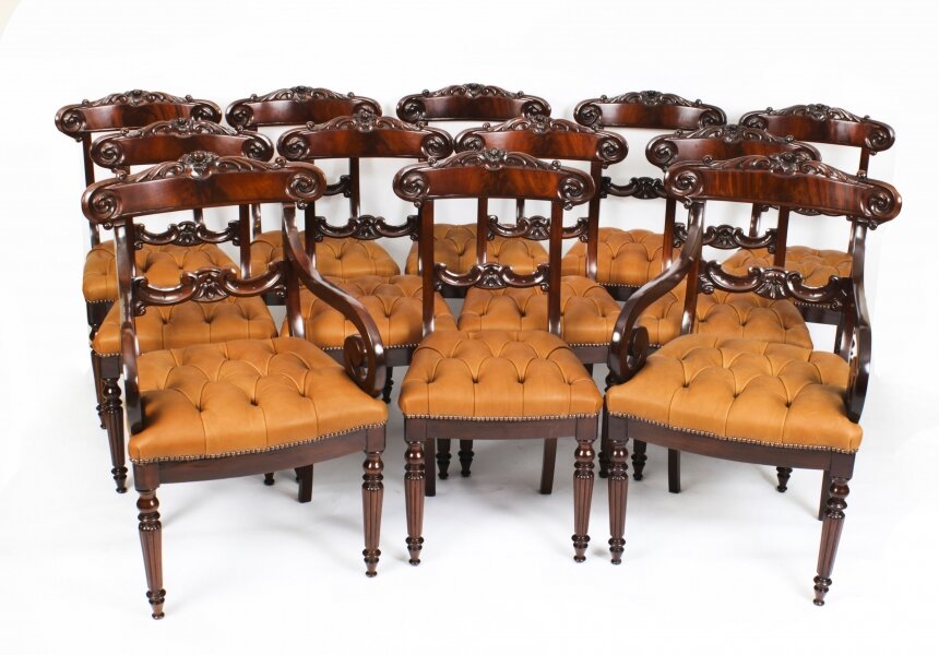 Antique Set 12 Flame Mahogany William IV Dining Chairs C1830 19th C | Ref. no. A2285 | Regent Antiques