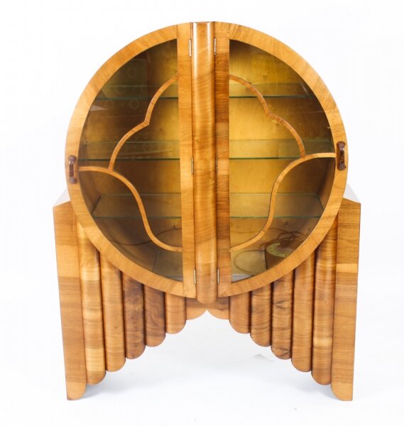 Antique Art Deco Burr Walnut Rocket Display Cabinet c.1920 | Ref. no. A2307 | Regent Antiques