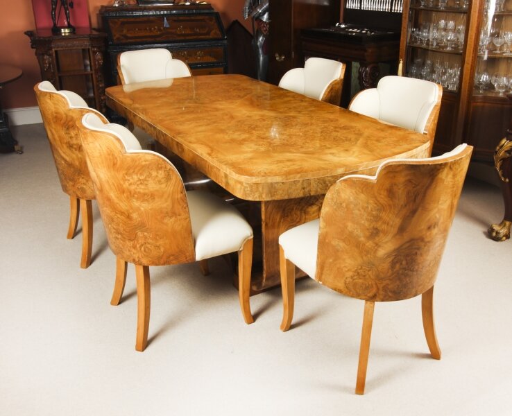 Antique Art Deco Burr Walnut Dining Table & 6 Cloud Back Chairs  C1920 | Ref. no. A2308 | Regent Antiques