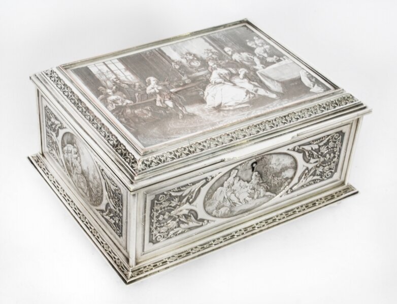 Antique French Silvered Copper Jewellery Casket Box  B Wicker 19th C | Ref. no. A2317 | Regent Antiques