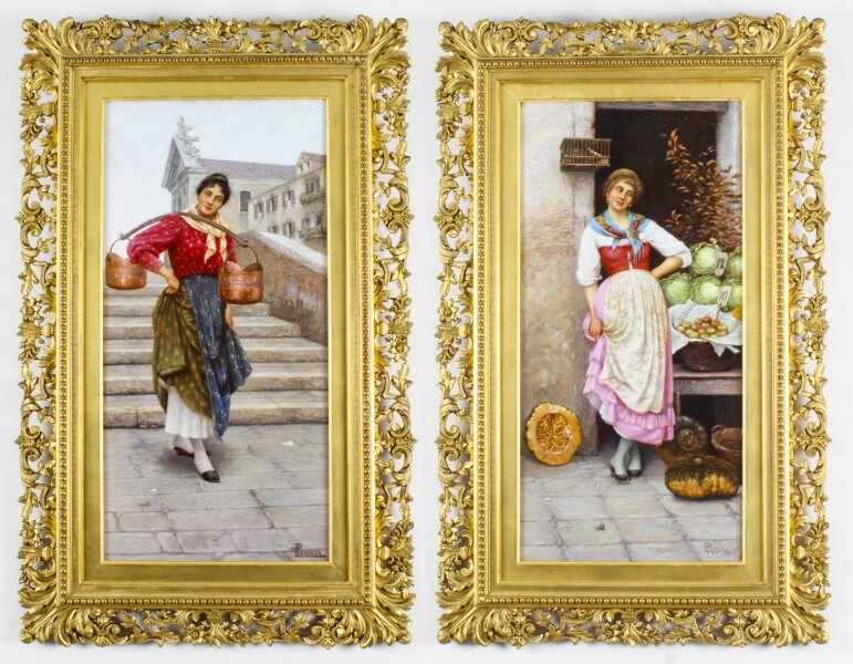 Antique Pair Oil on Canvas Venetian Market Paintings by Luigi Pastega 19th C | Ref. no. A2387 | Regent Antiques