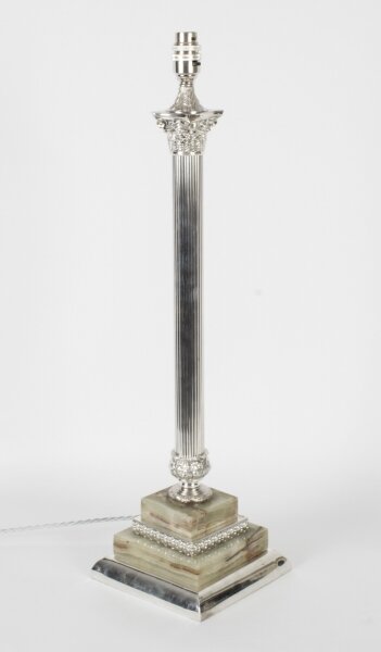Antique Victorian Silver Plated Onyx Corinthian Column Table Lamp c.1880 19th C | Ref. no. A2467b | Regent Antiques