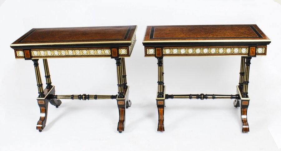 Antique Pair Amboyna Card Console Tables With Porcelain Plaques 19th Century | Ref. no. A2492 | Regent Antiques