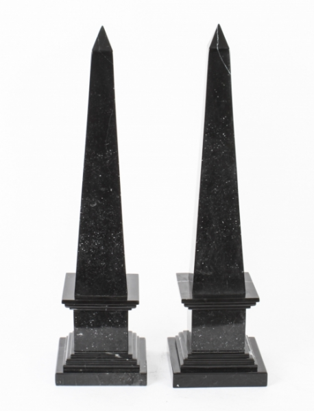 Vintage Pair Empire Revival Black Marble Obelisks 20th C | Ref. no. A2499 | Regent Antiques