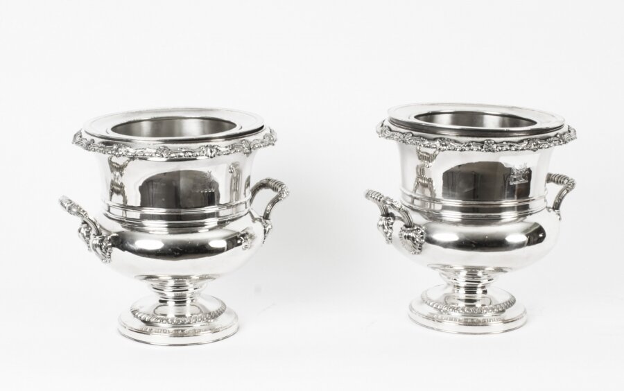 Antique Pair Regency Old Sheffield Plate Wine Coolers Hise Crest  19th C | Ref. no. A2505 | Regent Antiques