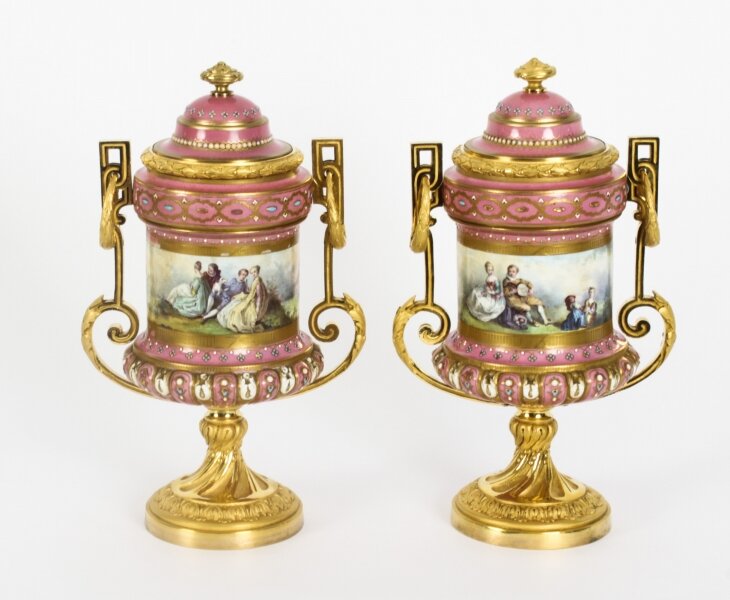 Antique Pair French Ormolu Mounted Pink Sevres Lidded Vases 19th C | Ref. no. A2529 | Regent Antiques