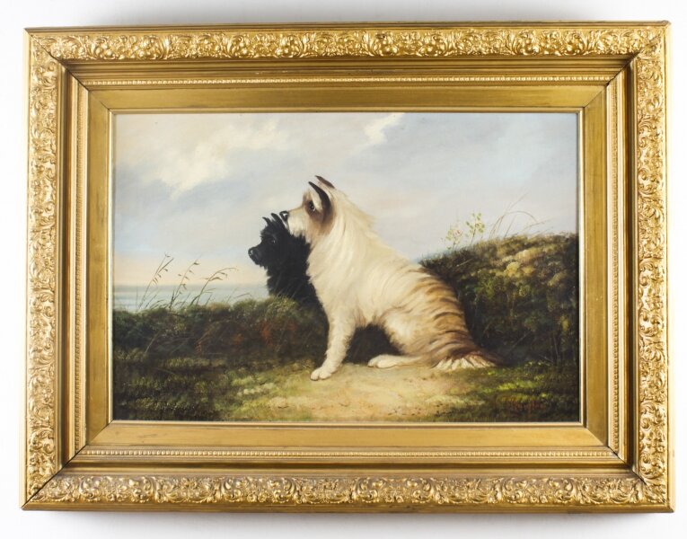 Antique Oil Painting Two Terriers by J. Langlois 19th C | Ref. no. A2549 | Regent Antiques