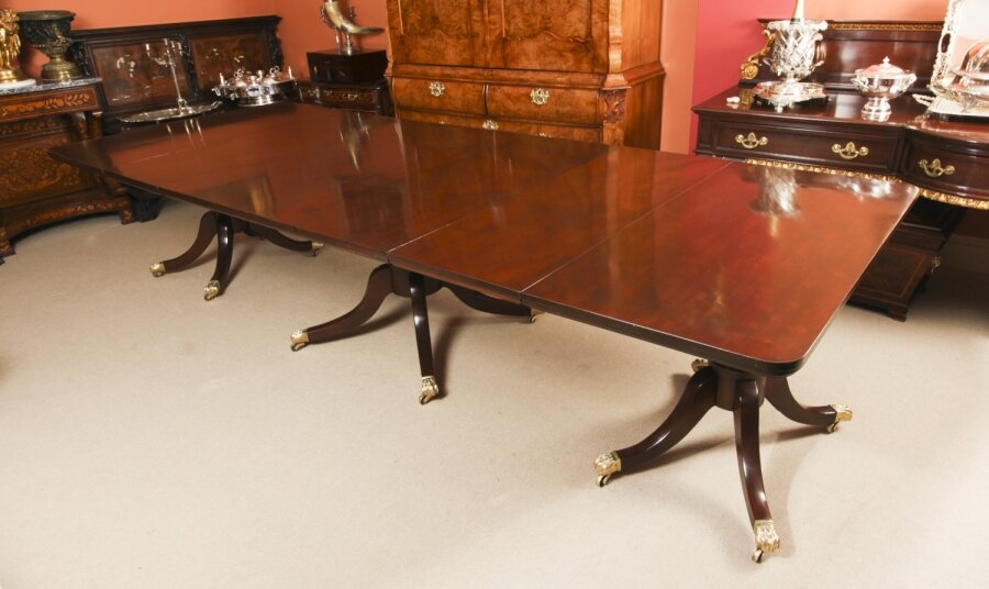 Antique 11ft George III Regency Flame Mahogany Triple Pillar Dining Table 19th C Antique 11ft George III Regency Flame Mahogany Triple Pillar Dining Table 19th C | Ref. no. A2553 | Regent Antiques