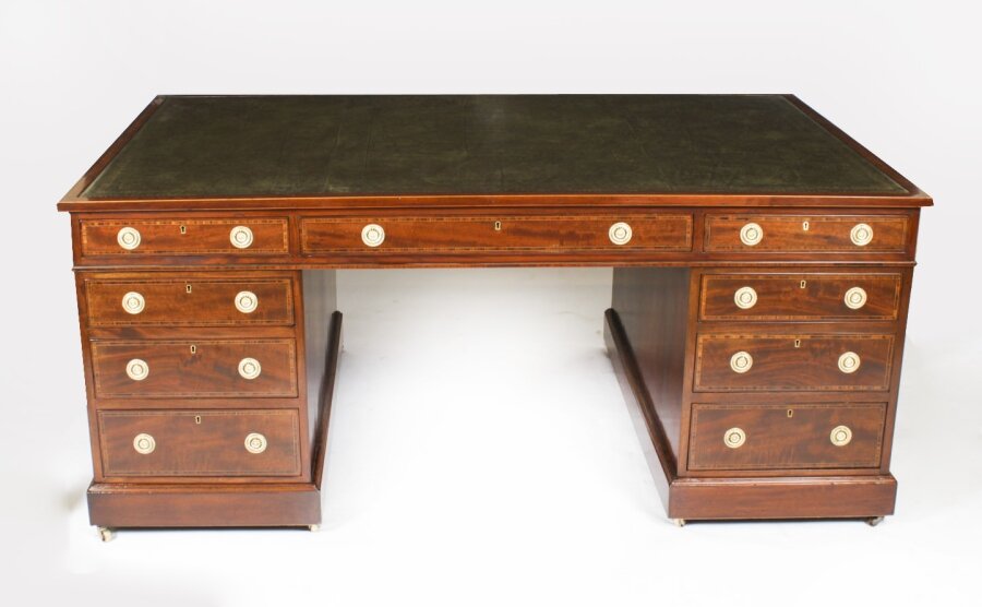Antique 6ft  George III  Mahogany Crossbanded Partners Pedestal Desk  19th C | Ref. no. A2561 | Regent Antiques