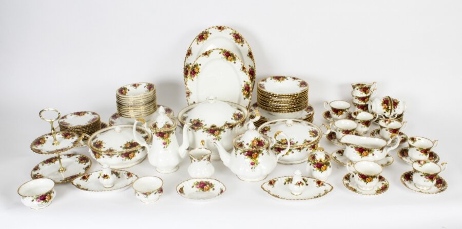 Vintage Royal Albert 99 Piece Country Roses Full Dinner Service Mid Century | Ref. no. A2594 | Regent Antiques
