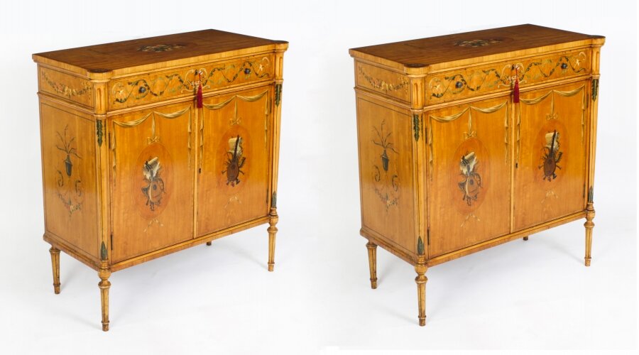 Antique Pair Adam Revival Satinwood Side Cabinets Commodes 19th C | Ref. no. A2605 | Regent Antiques