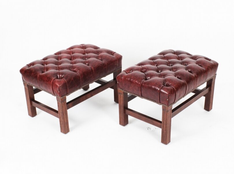 Bespoke Pair Buttoned Leather Stools Murano Port 20th C | Ref. no. A2613 | Regent Antiques