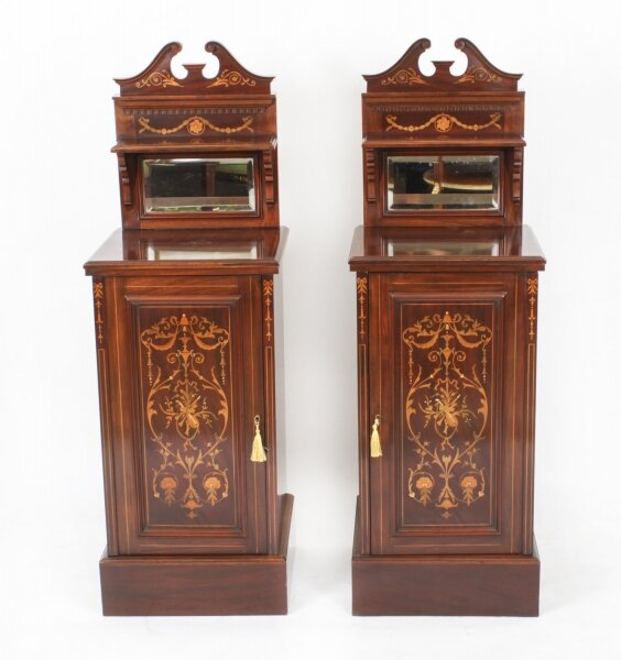 Antique Pair Edwardian  Mahogany Marquetry Bedside Chests 19th C | Ref. no. A2659 | Regent Antiques