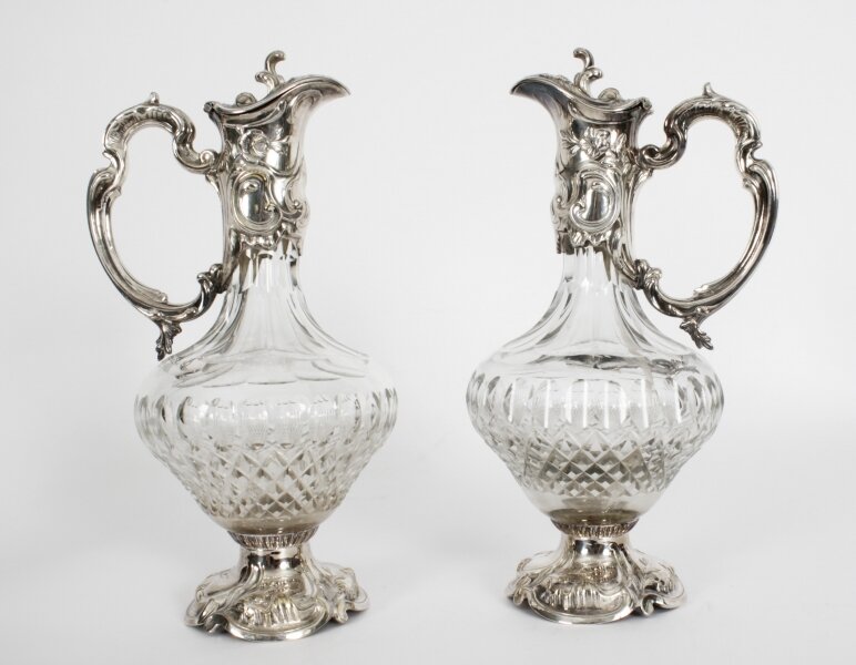 Antique Pair Victorian Silver Plated and Cut Crystal Claret Jugs 19th C Antique Pair Victorian Silver Plated and Cut Crystal Claret Jugs 19th C | Ref. no. A2697 | Regent Antiques