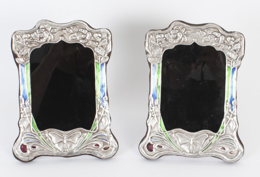 Vintage Pair Sterling Silver & Enamel Art Nouveau Photo Frame  20th Century | Ref. no. A2751a | Regent Antiques