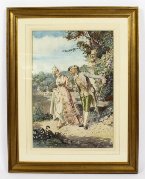 Antique Water Colour  "The Romantic Walk"  by  Belisario Gioja   19th C | Ref. no. A2771 | Regent Antiques