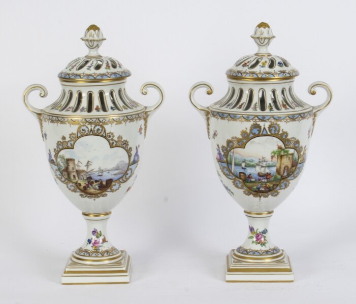 Antique Pair  Dresden Porcelain Pot Pourri  Lidded Vases  Circa 1920   20th C | Ref. no. A2776 | Regent Antiques