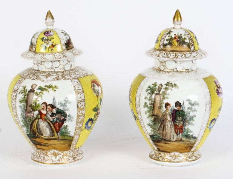 Antique Pair Dresden Lidded Porcelain Vases  & Covers Circa 1900 | Ref. no. A2779 | Regent Antiques