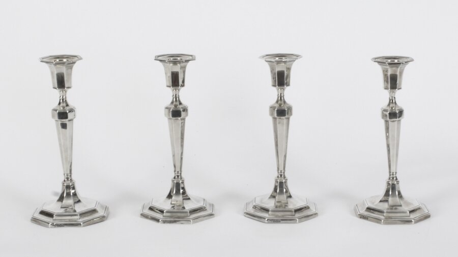 Antique Set 4 Sterling Silver Candlesticks by  Hawkesworth Eyre & Co 1920 | Ref. no. A2780 | Regent Antiques