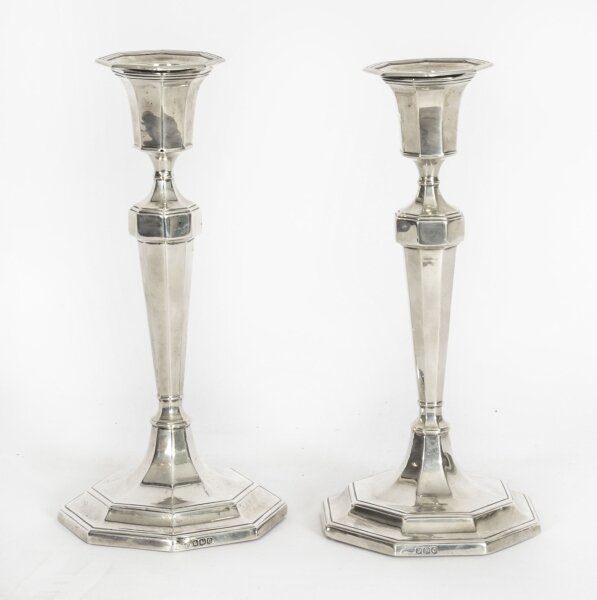Antique Pair Sterling Silver Candlesticks by  Hawkesworth Eyre & Co 1920 | Ref. no. A2780a | Regent Antiques