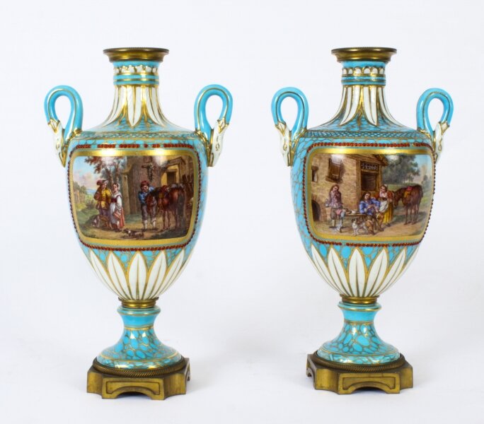 Antique Pair of French Bleu Celeste Porcelain Urns 19th Century | Ref. no. A2804 | Regent Antiques