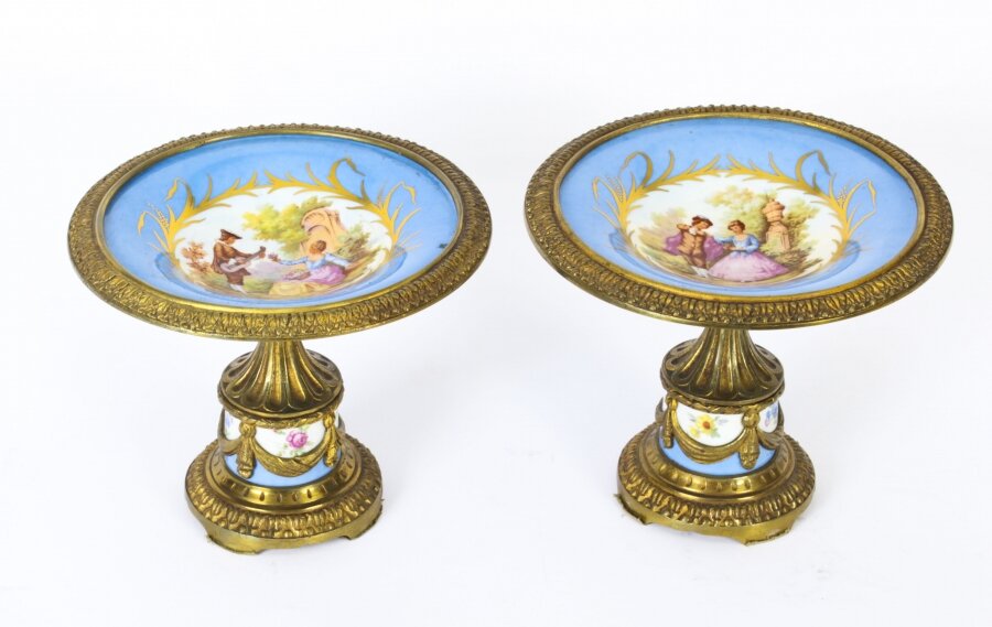 Antique Pair French Ormolu Mounted Sevres Porcelain Tazzas 19th C | Ref. no. A2805 | Regent Antiques