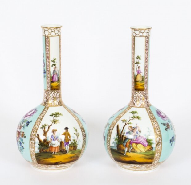 Antique Pair Helena Wolfsohn Dresden Porcelain Vases Provenance 19th C | Ref. no. A2818 | Regent Antiques