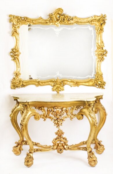 Antique Italian Rococo Revival Carved Giltwood Console & Mirror Circa 1860 | Ref. no. A2846a | Regent Antiques