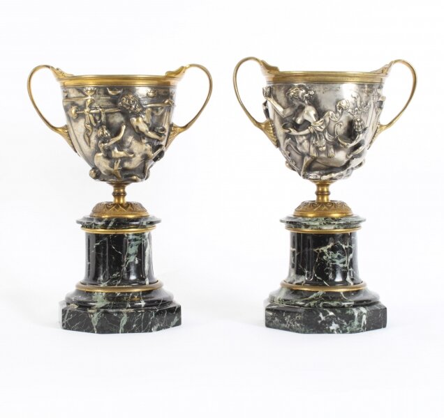 Antique Pair French  Grand Tour Silvered Bronze Pedestal Urns C1860 19th C | Ref. no. A2854 | Regent Antiques