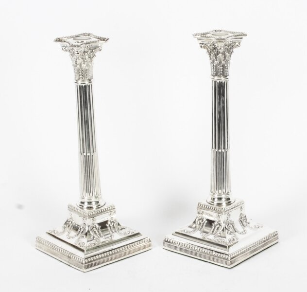Antique Victorian Pair Neo-classical Silver Plated Candlesticks Late 19th C | Ref. no. A2879 | Regent Antiques